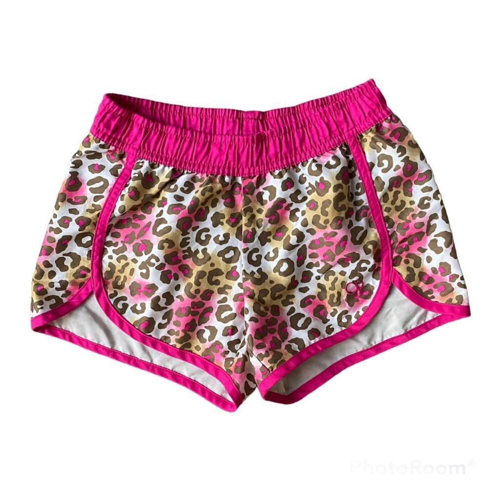 Girls M 7-8 OP Hot Pink Brown White Leopard Animal Print Athletic Active Shorts